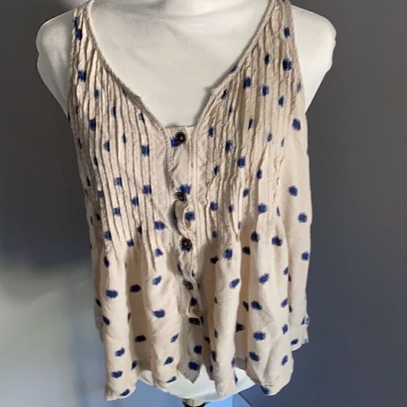 Maeve | Anthropologie Cream Blue Polka Dot Tank 6 - Picture 2 of 7